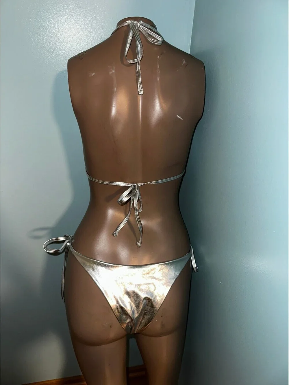 Silver Metallic Two-Piece Bikini Swimsuit Size Large
